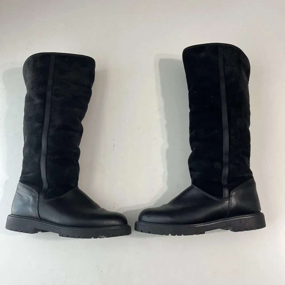 La Canadienne Boots Womens Size 8.5 Black Leather Shearling Lined Pull On Winter